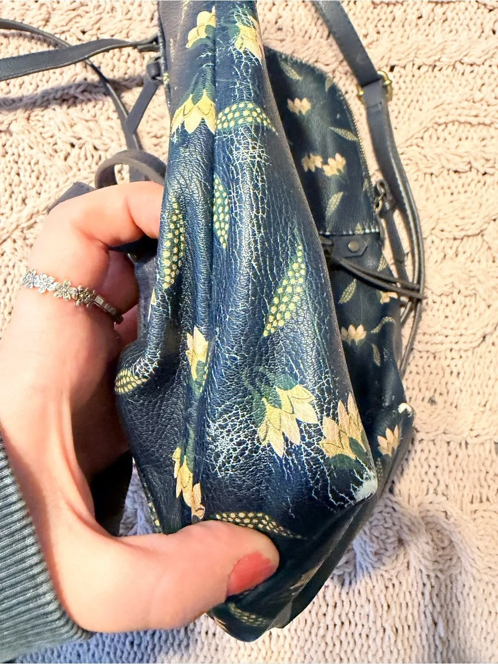 Sonoma Navy Floral Faux-Leather Backpack